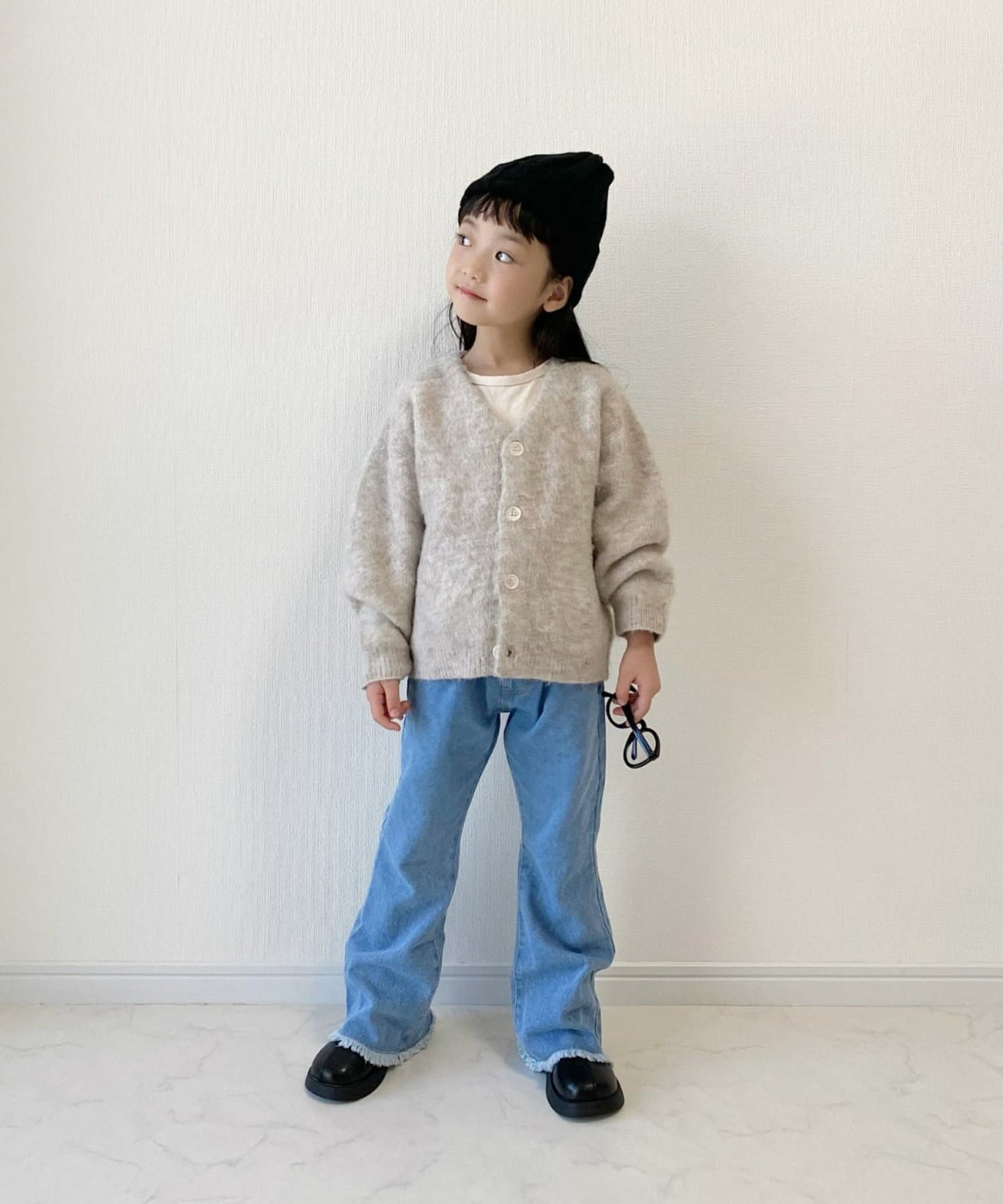 【KIDS】【TYPY DENIM】甘織り裾フリンジフレアデニム 【KIDS】【TYPY DENIM】甜美編織邊緣流蘇喇叭牛仔褲