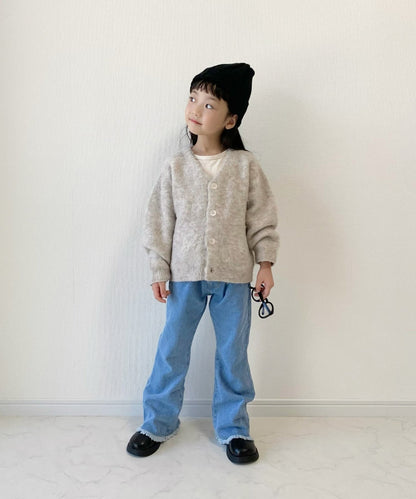 【KIDS】【TYPY DENIM】甘織り裾フリンジフレアデニム 【KIDS】【TYPY DENIM】甜美編織邊緣流蘇喇叭牛仔褲