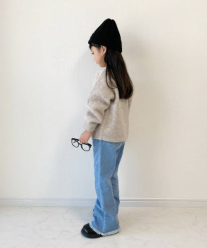 【KIDS】【TYPY DENIM】甘織り裾フリンジフレアデニム 【KIDS】【TYPY DENIM】甜美編織邊緣流蘇喇叭牛仔褲