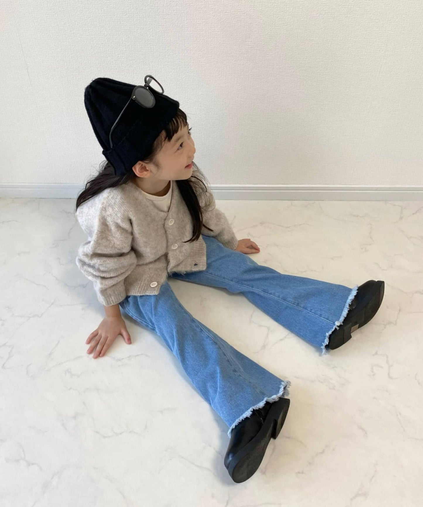 【KIDS】【TYPY DENIM】甘織り裾フリンジフレアデニム 【KIDS】【TYPY DENIM】甜美編織邊緣流蘇喇叭牛仔褲