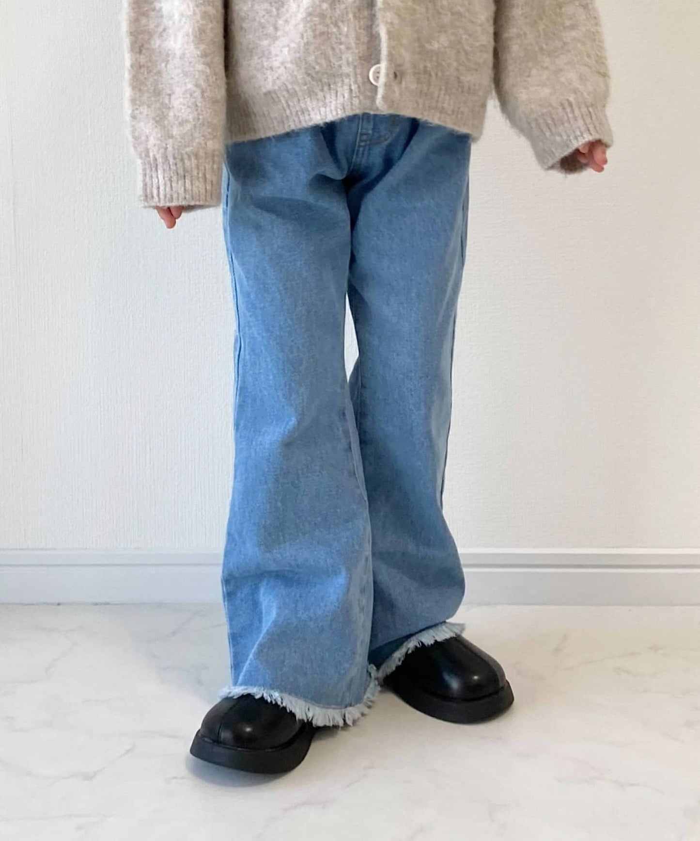 【KIDS】【TYPY DENIM】甘織り裾フリンジフレアデニム 【KIDS】【TYPY DENIM】甜美編織邊緣流蘇喇叭牛仔褲