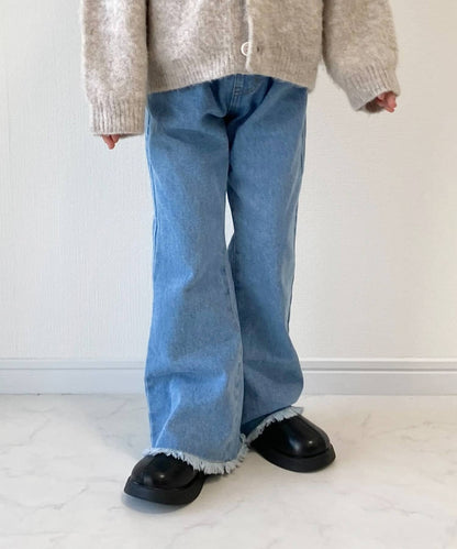 【KIDS】【TYPY DENIM】甘織り裾フリンジフレアデニム 【KIDS】【TYPY DENIM】甜美編織邊緣流蘇喇叭牛仔褲