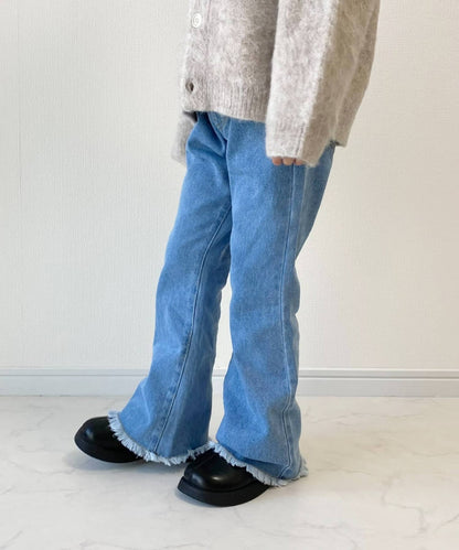 【KIDS】【TYPY DENIM】甘織り裾フリンジフレアデニム 【KIDS】【TYPY DENIM】甜美編織邊緣流蘇喇叭牛仔褲
