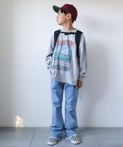 【KIDS】【TYPY DENIM】甘織り裾フリンジフレアデニム 【KIDS】【TYPY DENIM】甜美編織邊緣流蘇喇叭牛仔褲