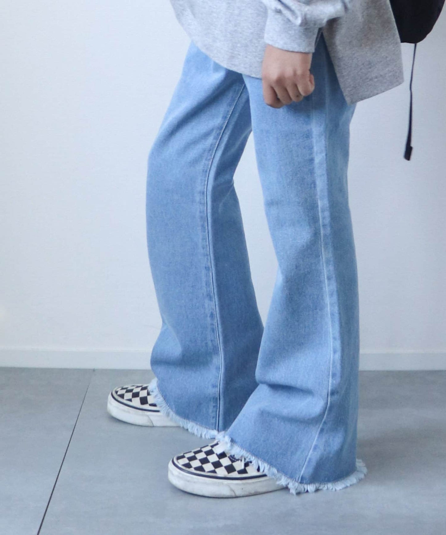 【KIDS】【TYPY DENIM】甘織り裾フリンジフレアデニム 【KIDS】【TYPY DENIM】甜美編織邊緣流蘇喇叭牛仔褲