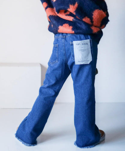 【KIDS】【TYPY DENIM】甘織り裾フリンジフレアデニム 【KIDS】【TYPY DENIM】甜美編織邊緣流蘇喇叭牛仔褲