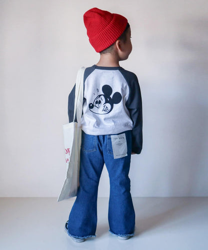 【KIDS】【TYPY DENIM】甘織り裾フリンジフレアデニム 【KIDS】【TYPY DENIM】甜美編織邊緣流蘇喇叭牛仔褲