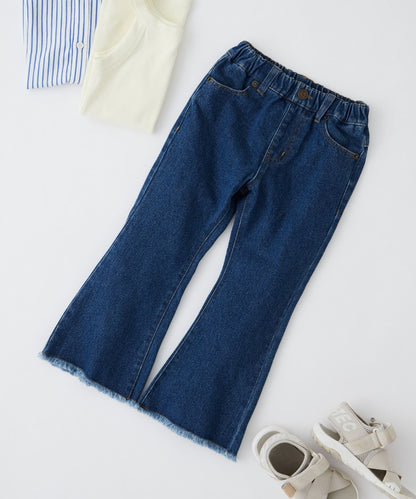 【KIDS】【TYPY DENIM】甘織り裾フリンジフレアデニム 【KIDS】【TYPY DENIM】甜美編織邊緣流蘇喇叭牛仔褲