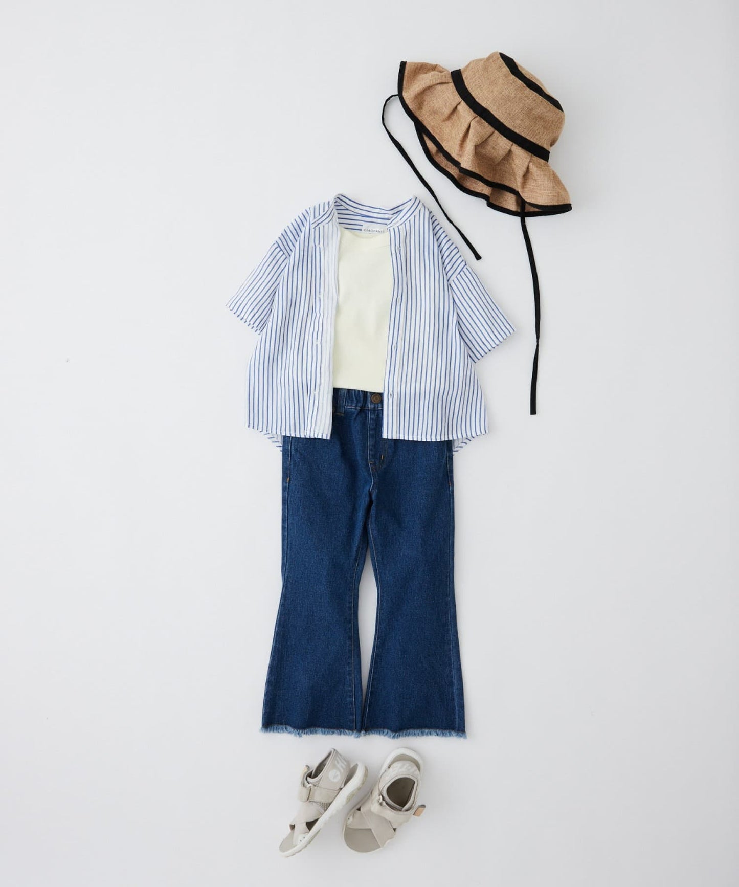 【KIDS】【TYPY DENIM】甘織り裾フリンジフレアデニム 【KIDS】【TYPY DENIM】甜美編織邊緣流蘇喇叭牛仔褲