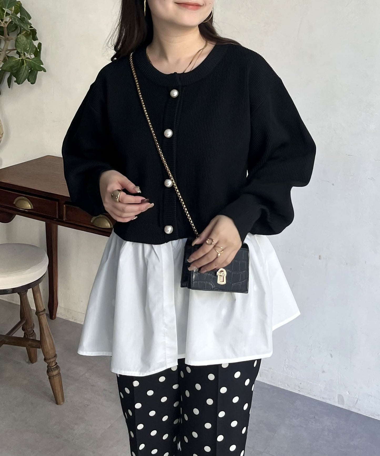 2way珍珠紐扣荷葉邊開衫