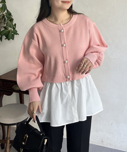 2way珍珠紐扣荷葉邊開衫
