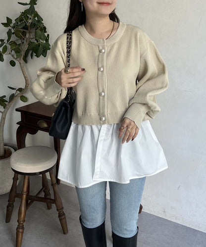 2way珍珠紐扣荷葉邊開衫