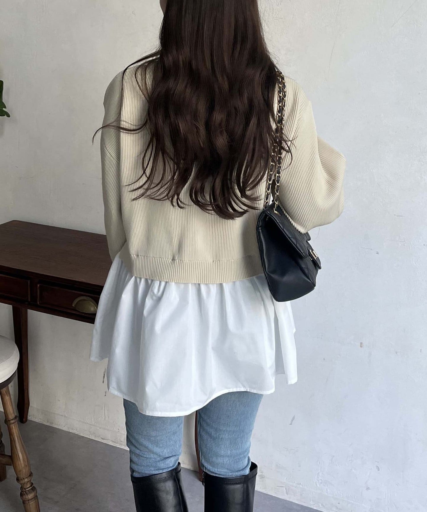 2way珍珠紐扣荷葉邊開衫