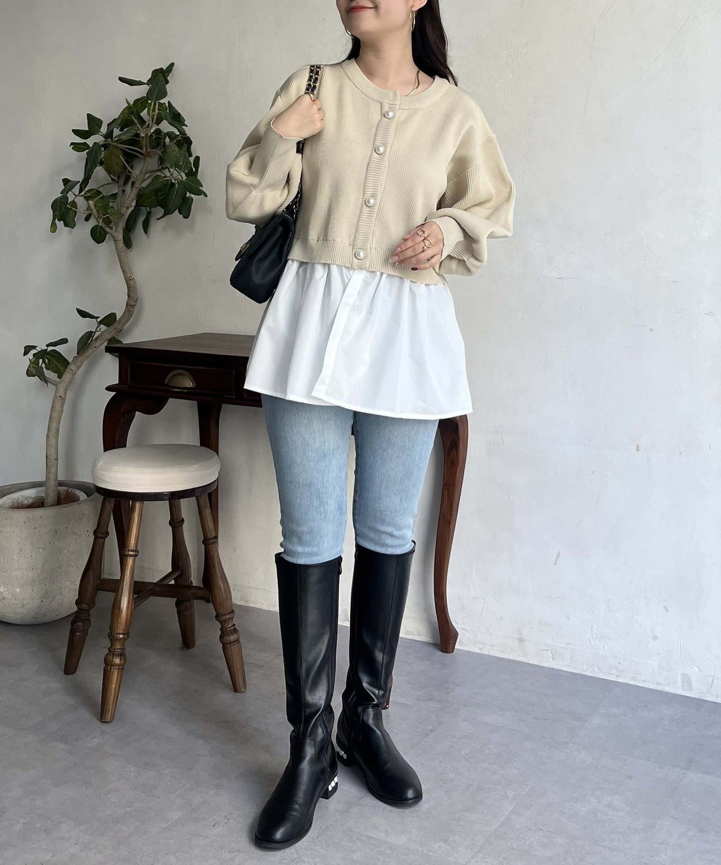 2way珍珠紐扣荷葉邊開衫