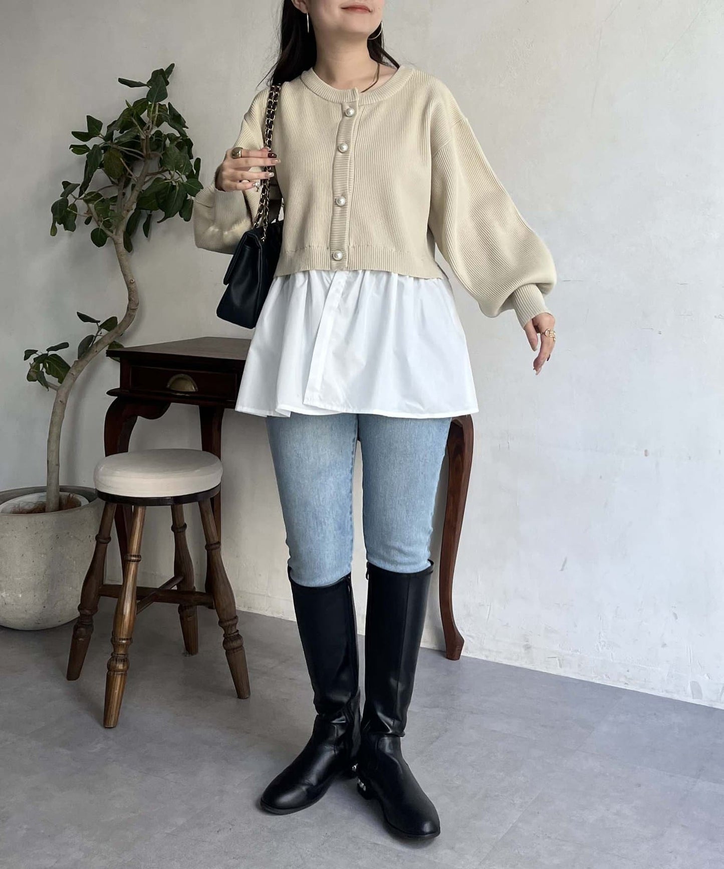 2way珍珠紐扣荷葉邊開衫