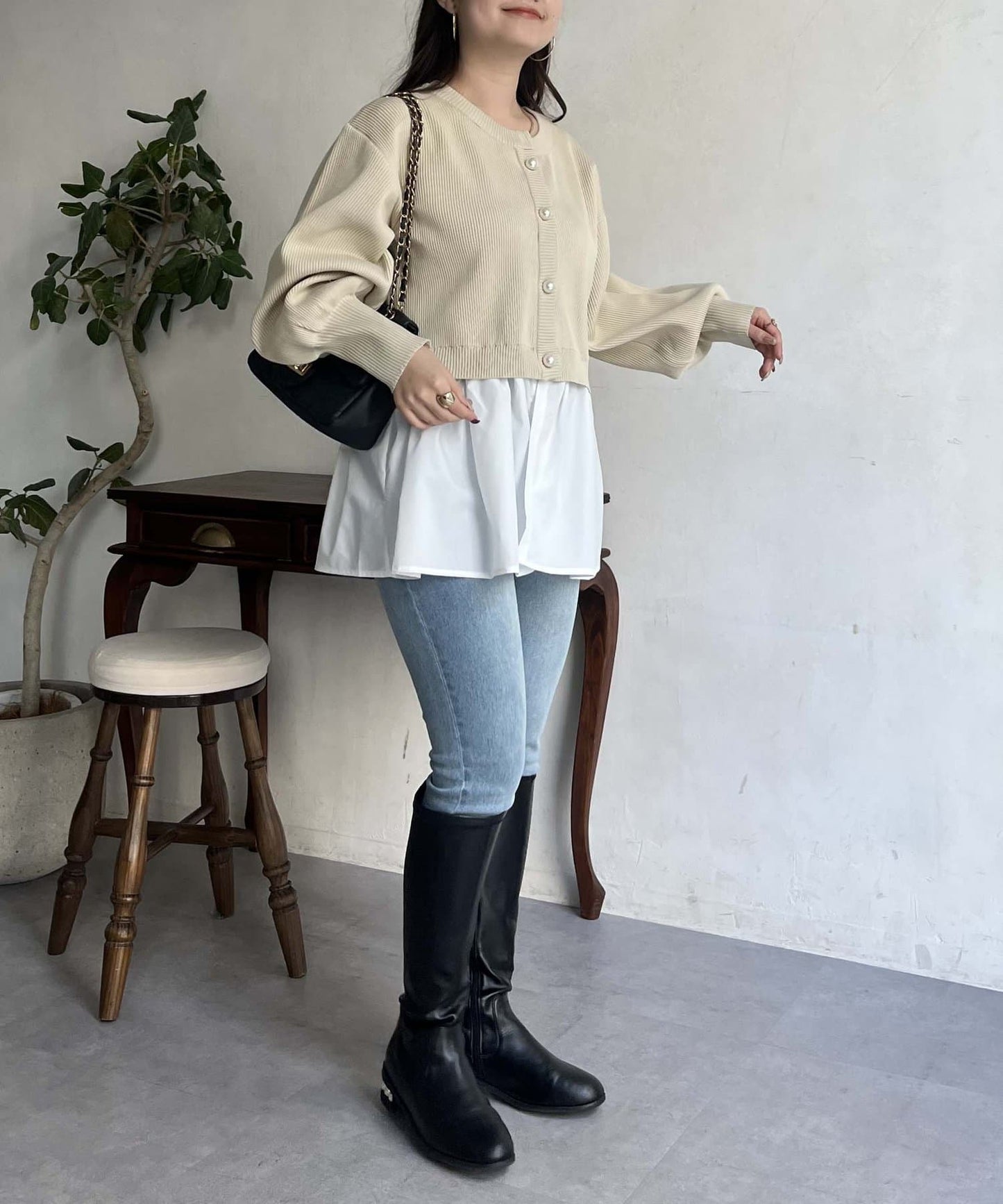 2way珍珠紐扣荷葉邊開衫