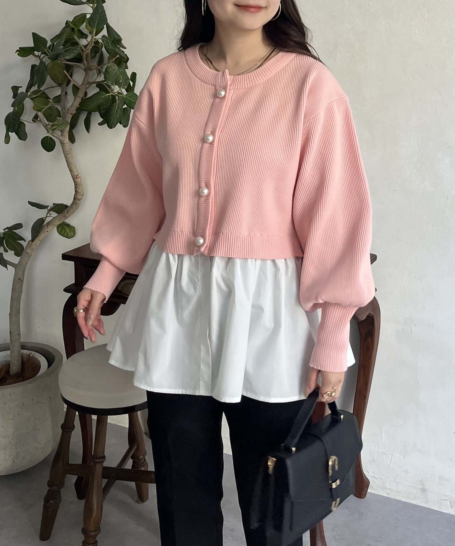2way珍珠紐扣荷葉邊開衫