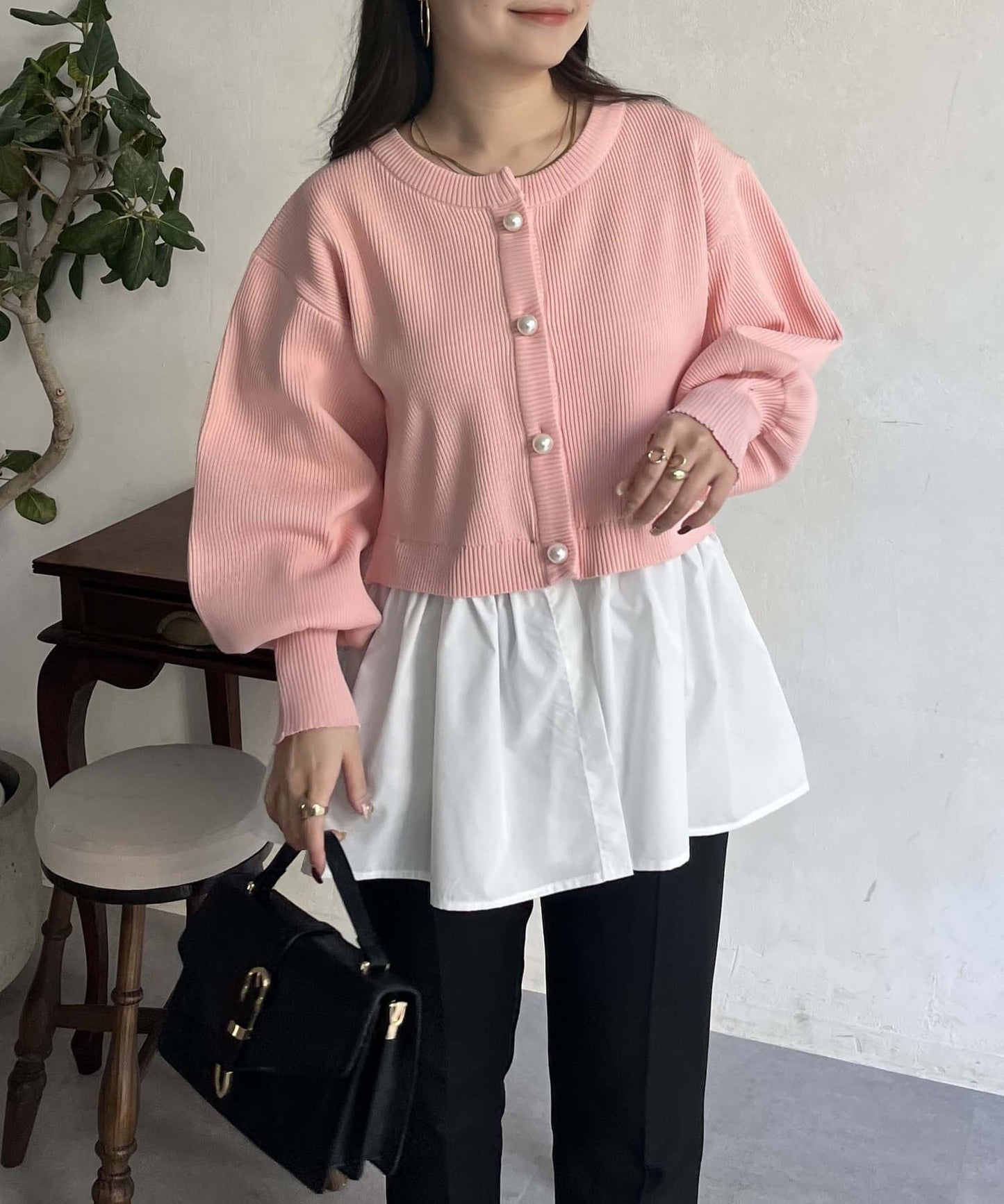 2way珍珠紐扣荷葉邊開衫