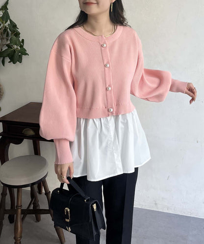 2way珍珠紐扣荷葉邊開衫