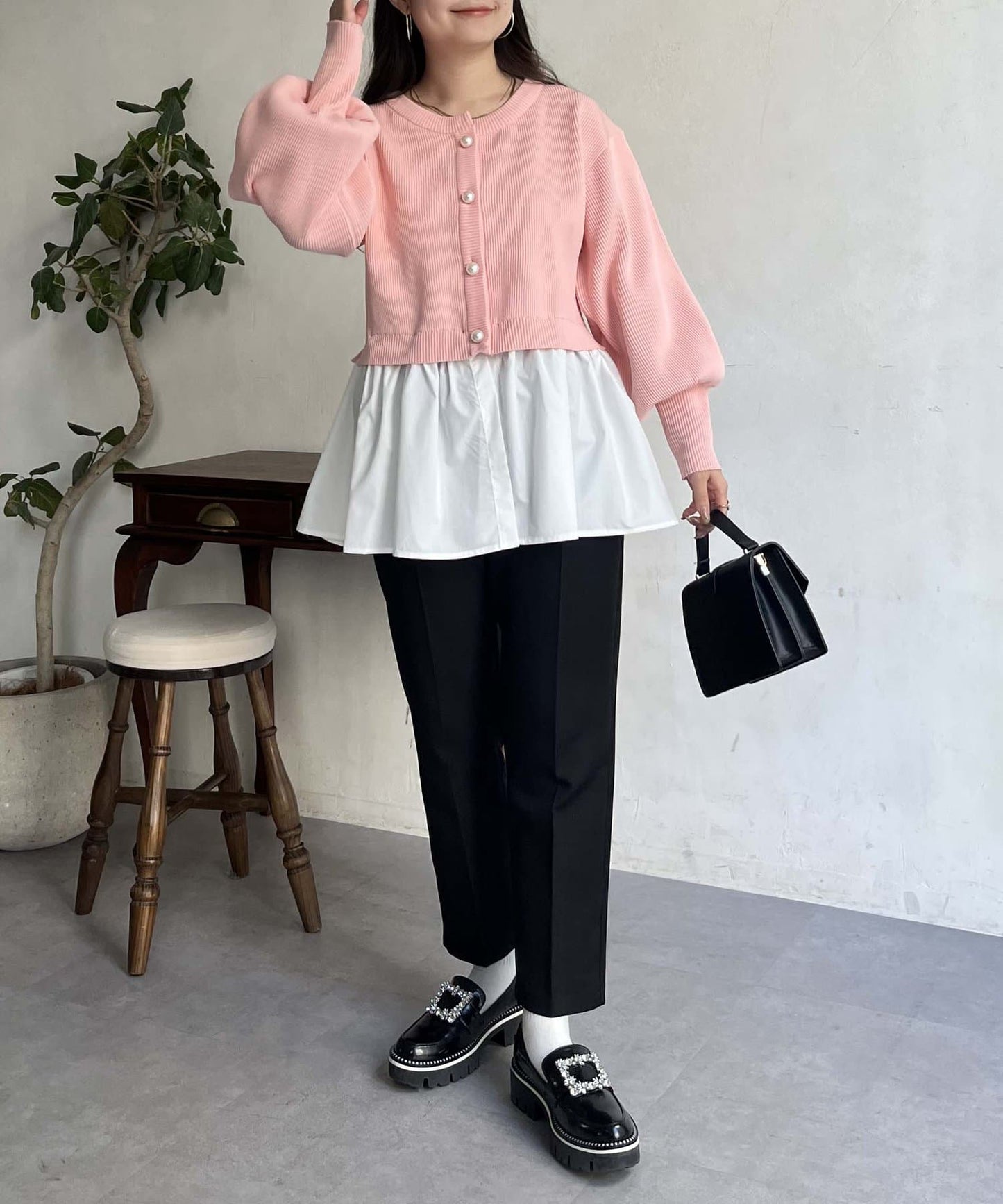 2way珍珠紐扣荷葉邊開衫