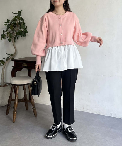 2way珍珠紐扣荷葉邊開衫