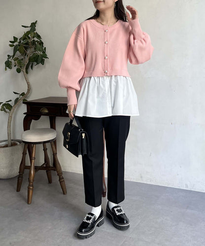 2way珍珠紐扣荷葉邊開衫