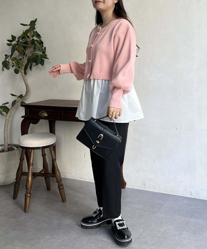 2way珍珠紐扣荷葉邊開衫