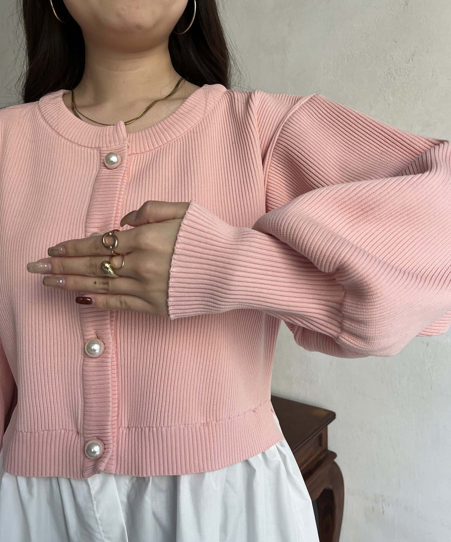 2way珍珠紐扣荷葉邊開衫