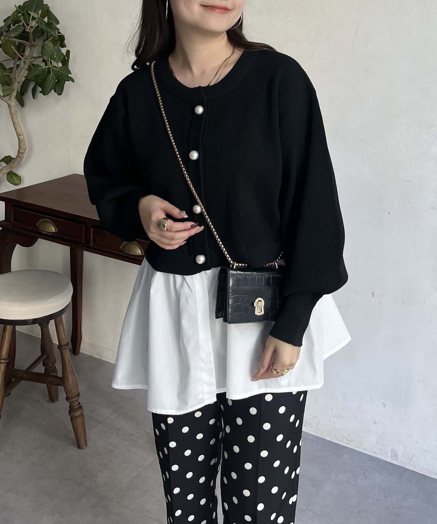 2way珍珠紐扣荷葉邊開衫