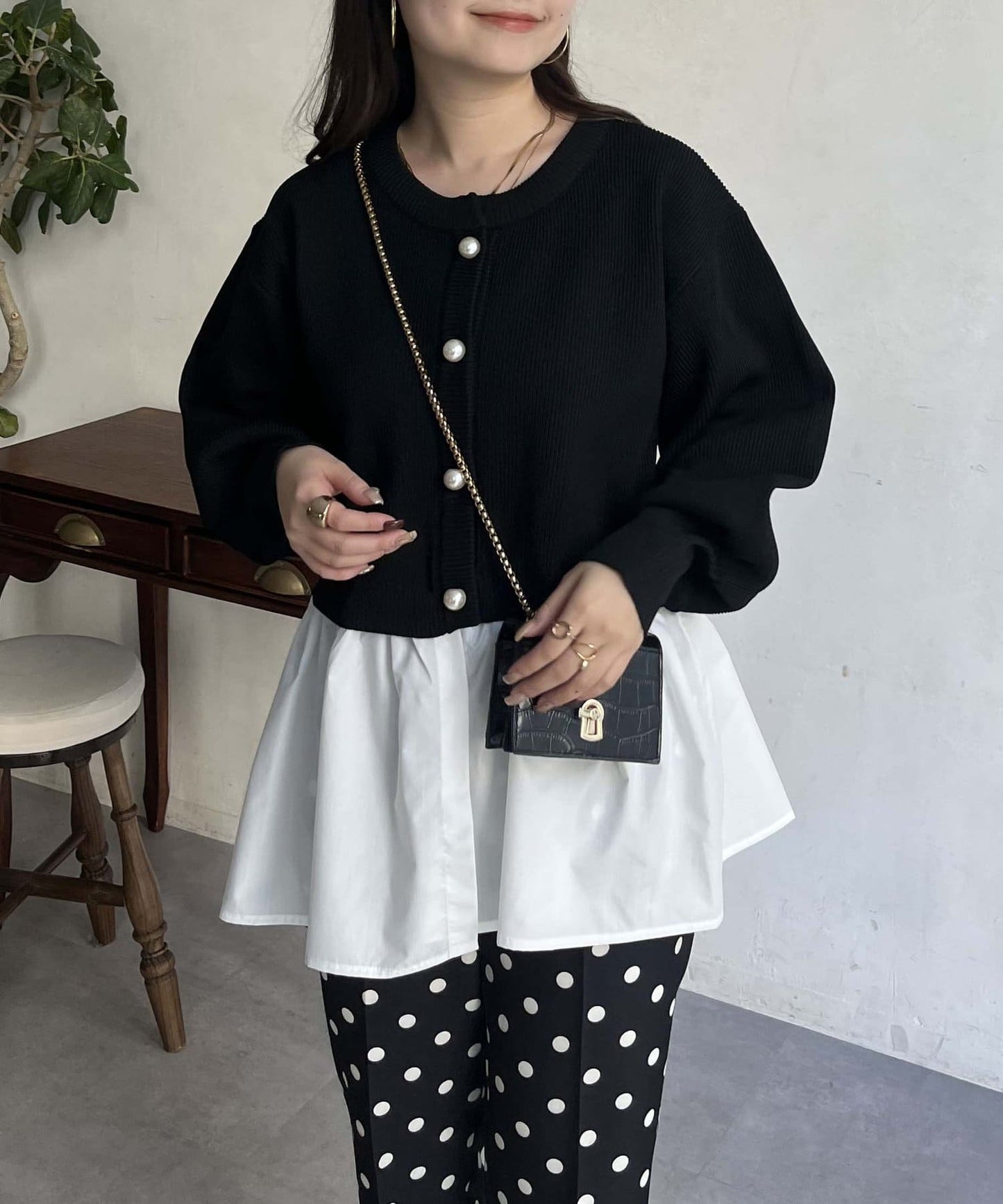 2way珍珠紐扣荷葉邊開衫