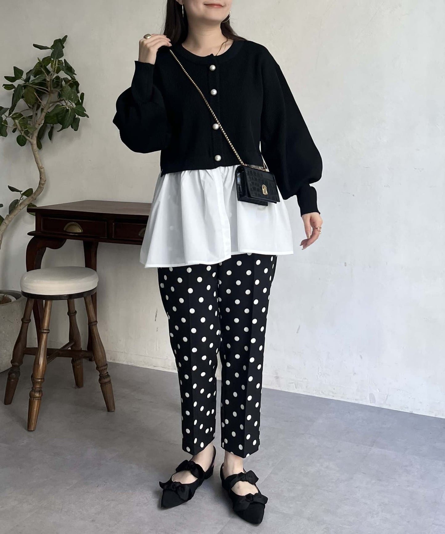 2way珍珠紐扣荷葉邊開衫