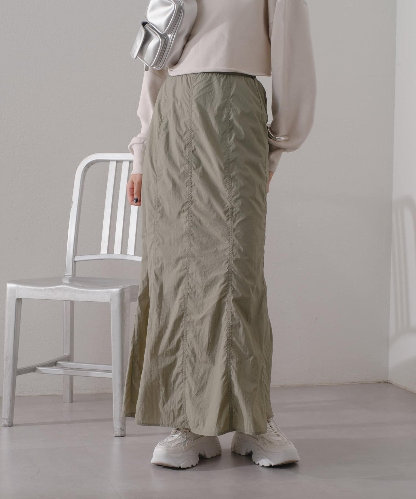 【2024SS/前後2WAY/內襯/腰帶】尼龍窄裙