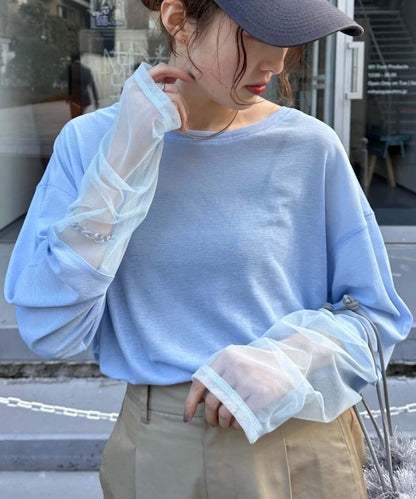 袖子切換透明混搭T恤