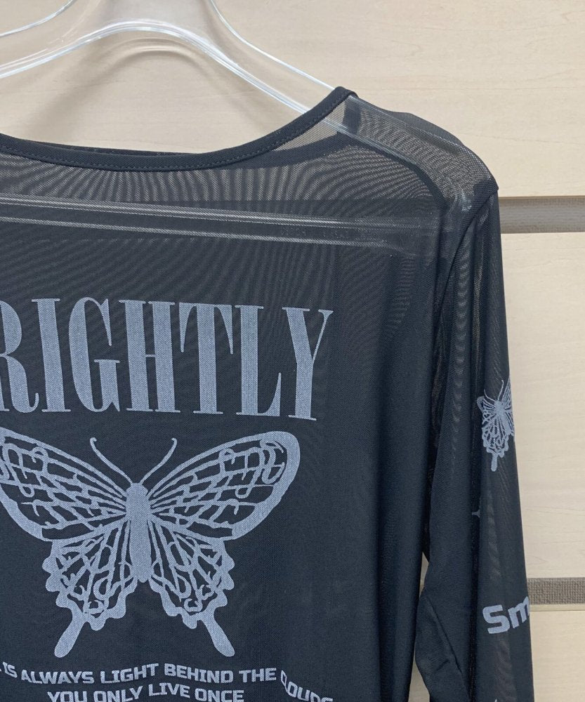 蝴蝶 蝴蝶 紗網透視 上衣 黑色 (CT7034BK)