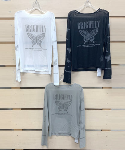 蝴蝶 蝴蝶 紗網透視 上衣 黑色 (CT7034BK)