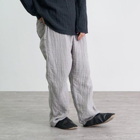 蓬鬆秋冬紗布睡衣褲/淺灰色/三河織物6層紗布