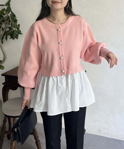 2way珍珠紐扣荷葉邊開衫