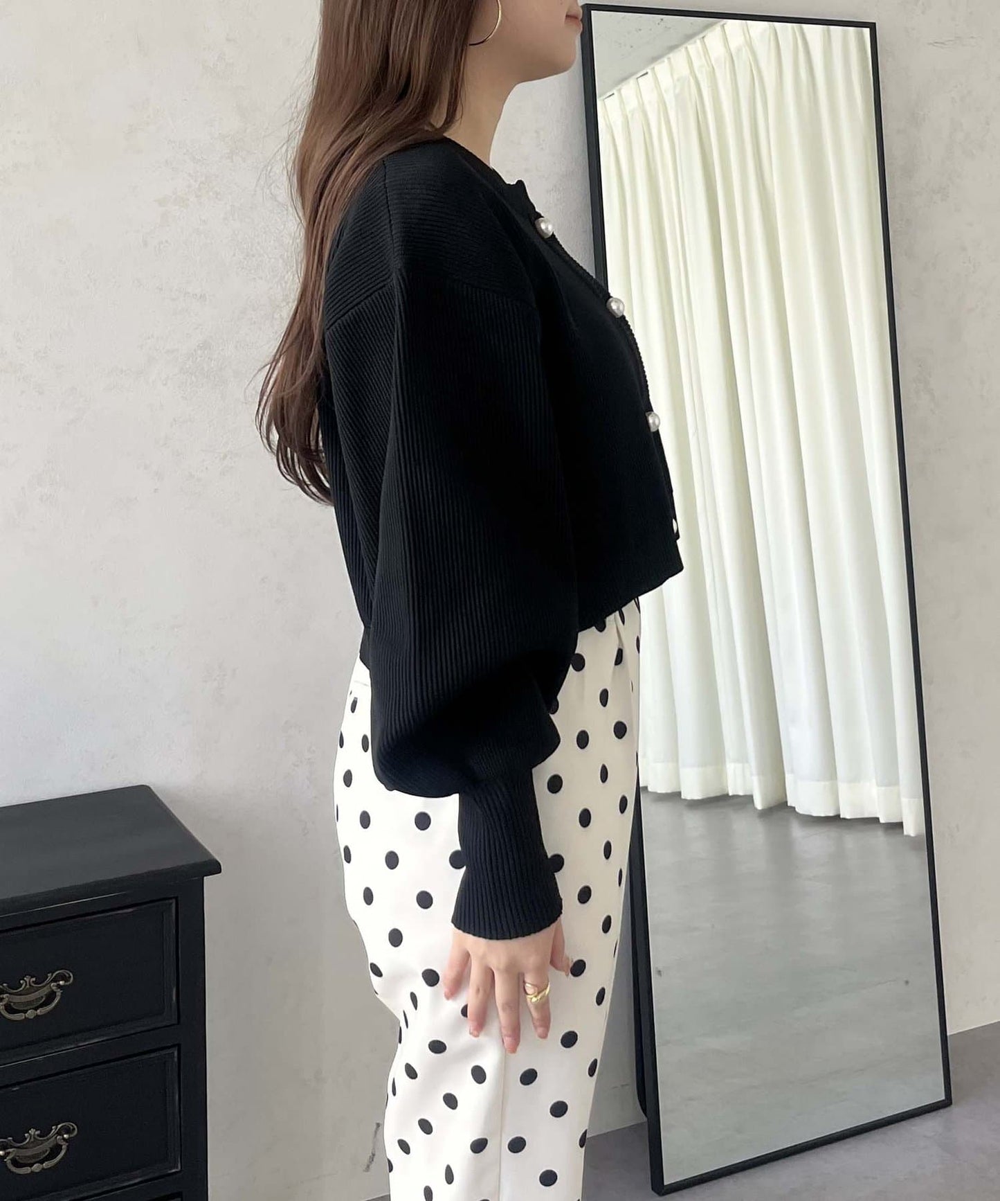 2way珍珠紐扣荷葉邊開衫