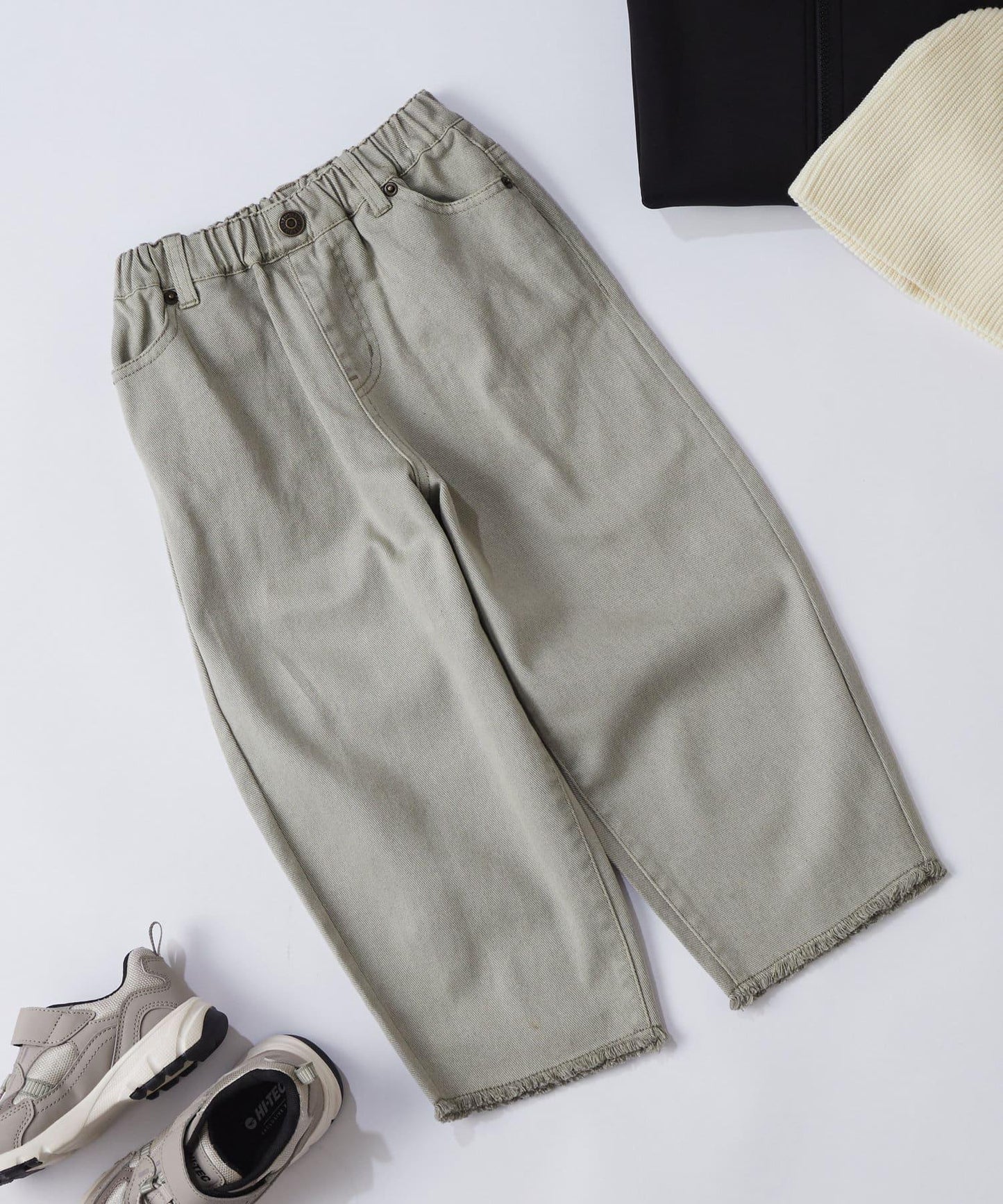 【KIDS】【TYPY DENIM】甘織り裾フリンジカーブデニム 【KIDS】【TYPY DENIM】甜美編織下襬流蘇曲線牛仔褲