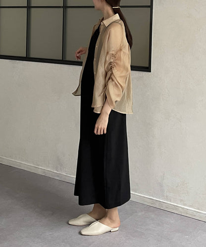 亞麻風不對稱吊帶連衣裙