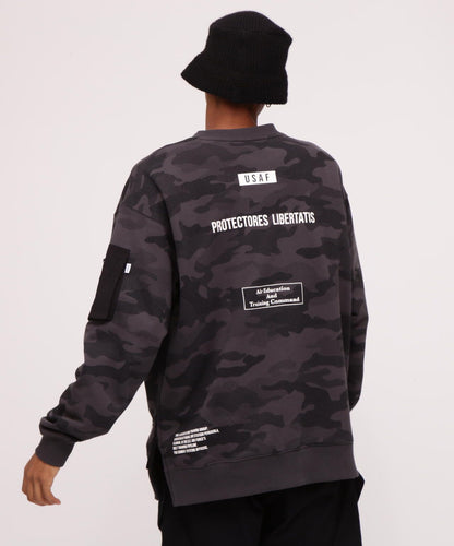 BAGGY FIT MIL. POCKET CREW NECK SWEAT