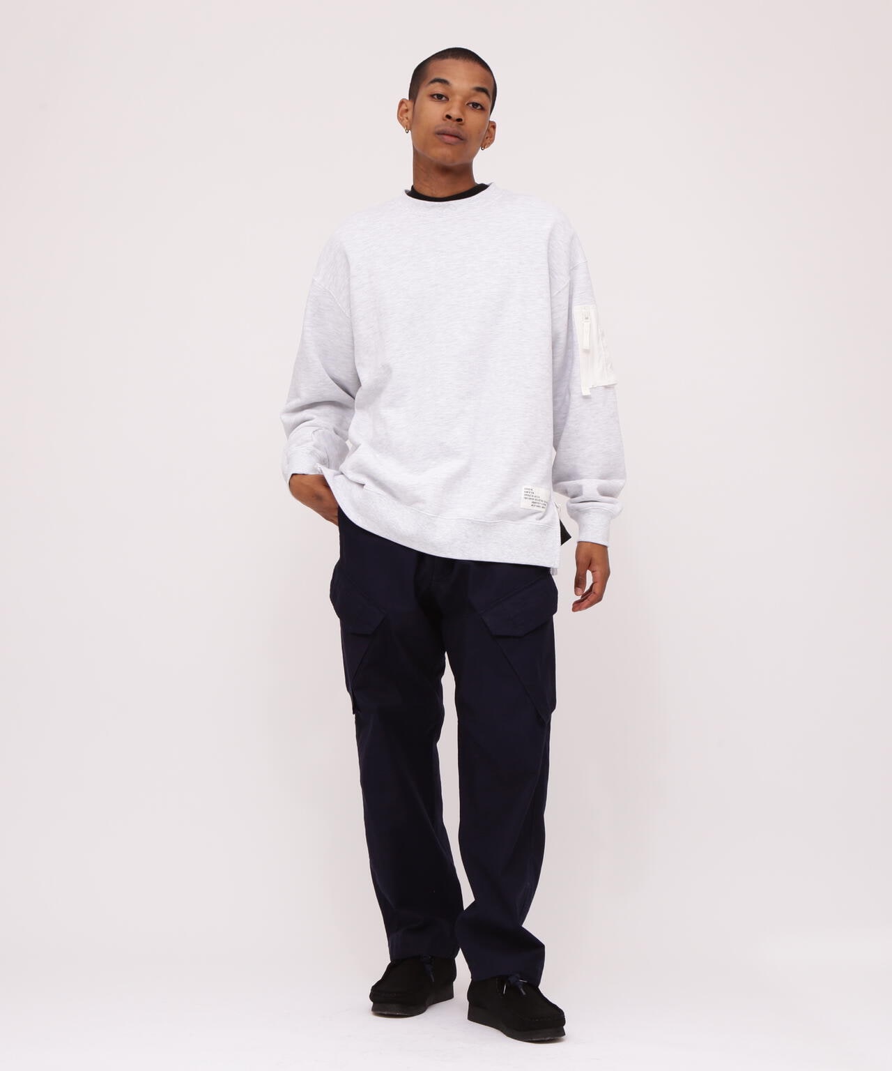BAGGY FIT MIL. POCKET CREW NECK SWEAT