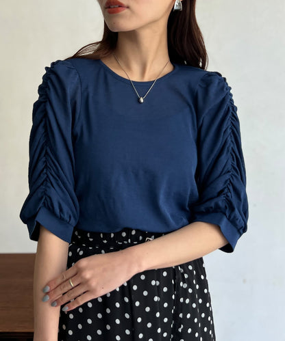 半透明亞麻袖子聚攏上衣