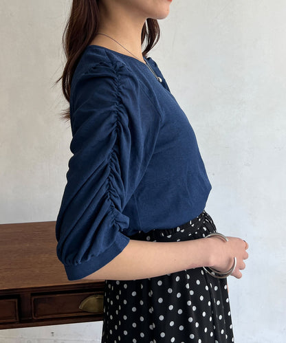 半透明亞麻袖子聚攏上衣
