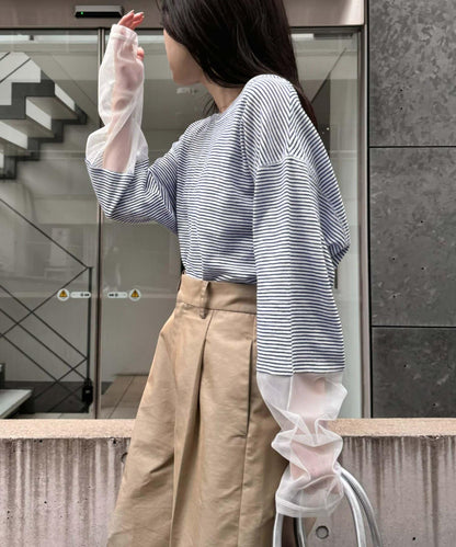 袖子切換透明混搭T恤