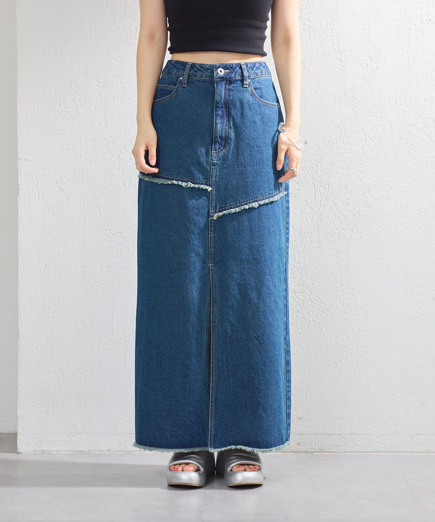 【2尺碼展開】牛仔長開叉裙