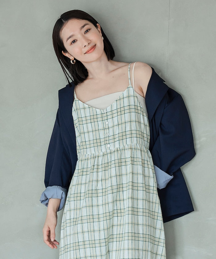亞麻格子 女士連衣裙