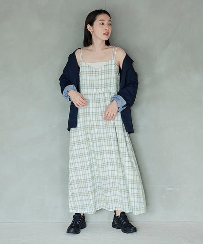 亞麻格子 女士連衣裙