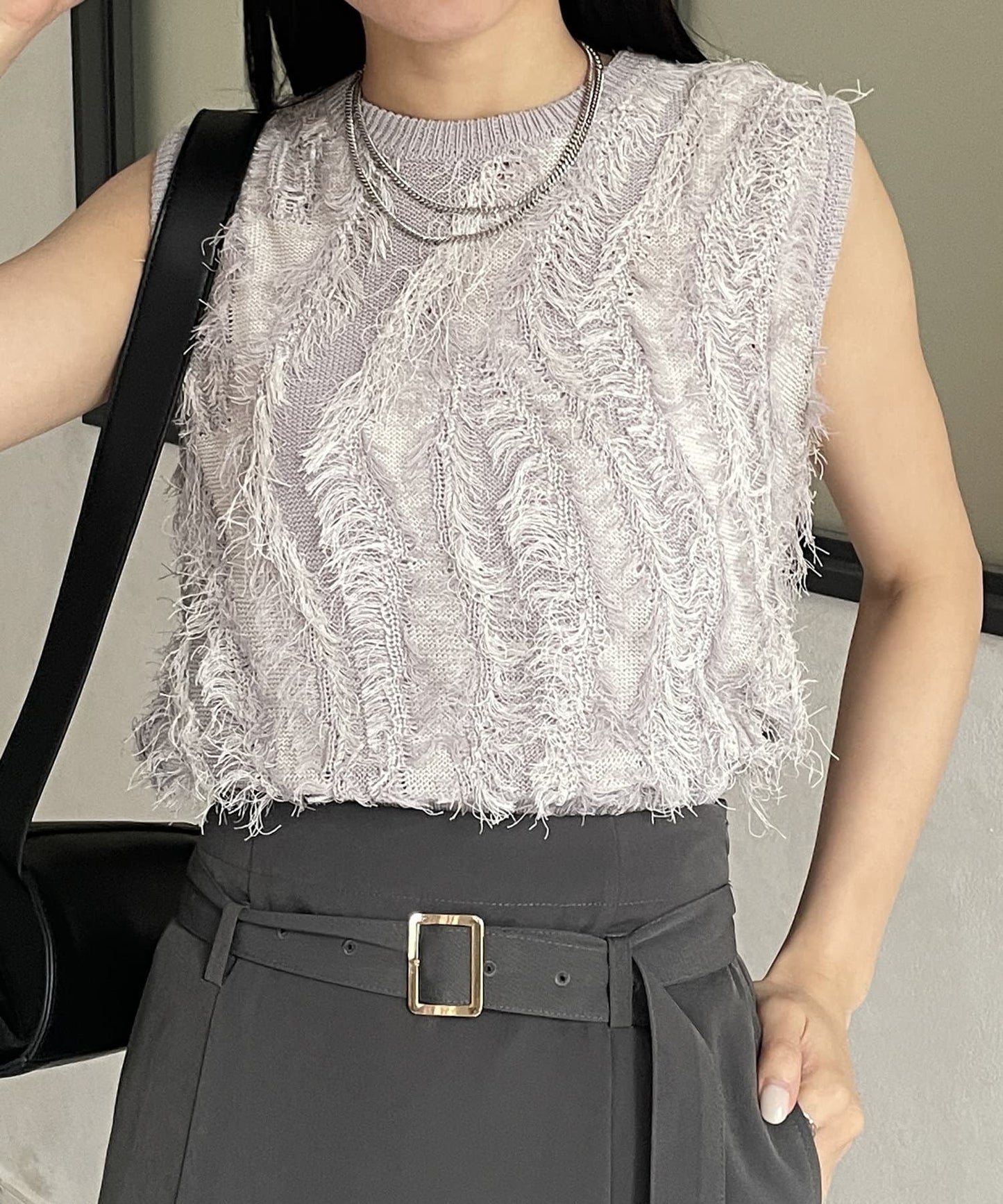 流蘇無袖針織衫