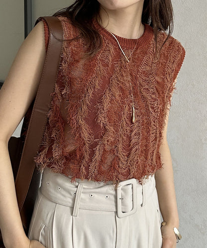 流蘇無袖針織衫